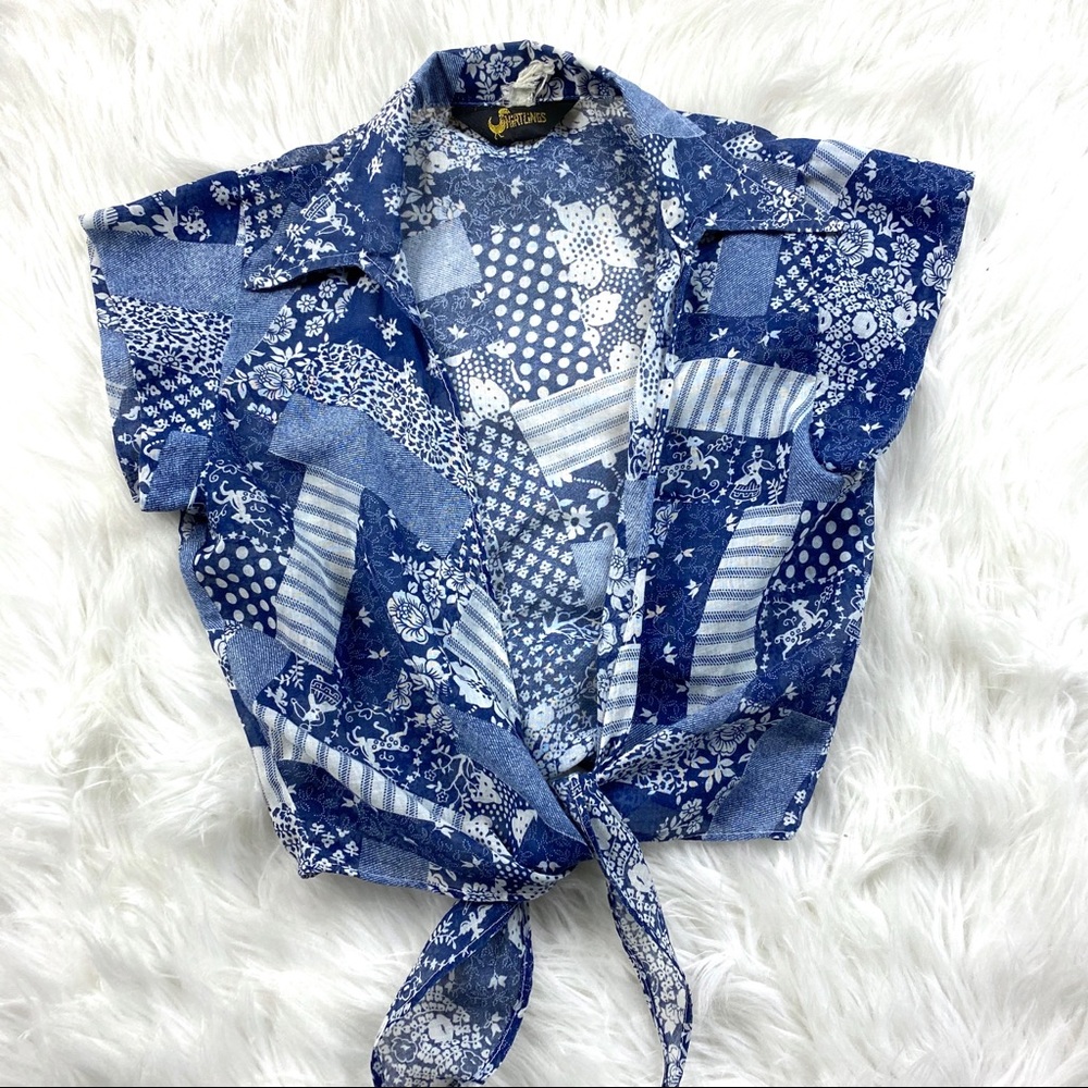 VTG 70’s Shirtlings Tie Crop Top Dutch Deer Boho - Picture 3 of 7